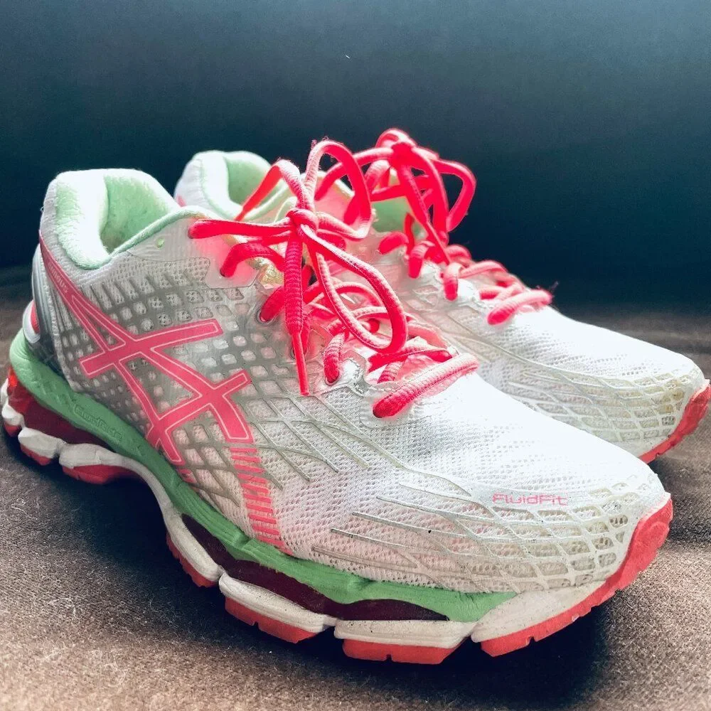 SOLD Asics GEL Nimbus 17 White Coral Red Green Womens 8.5 US Medium 40 EUR 6 UK
